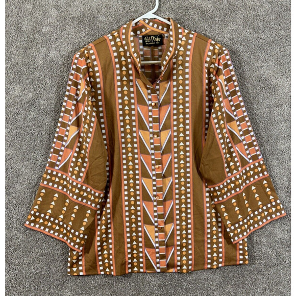Bob Mackie Tops - Bob Mackie Top Womens 1X Brown Orange Wearable Art Button-Up Padded Blouse